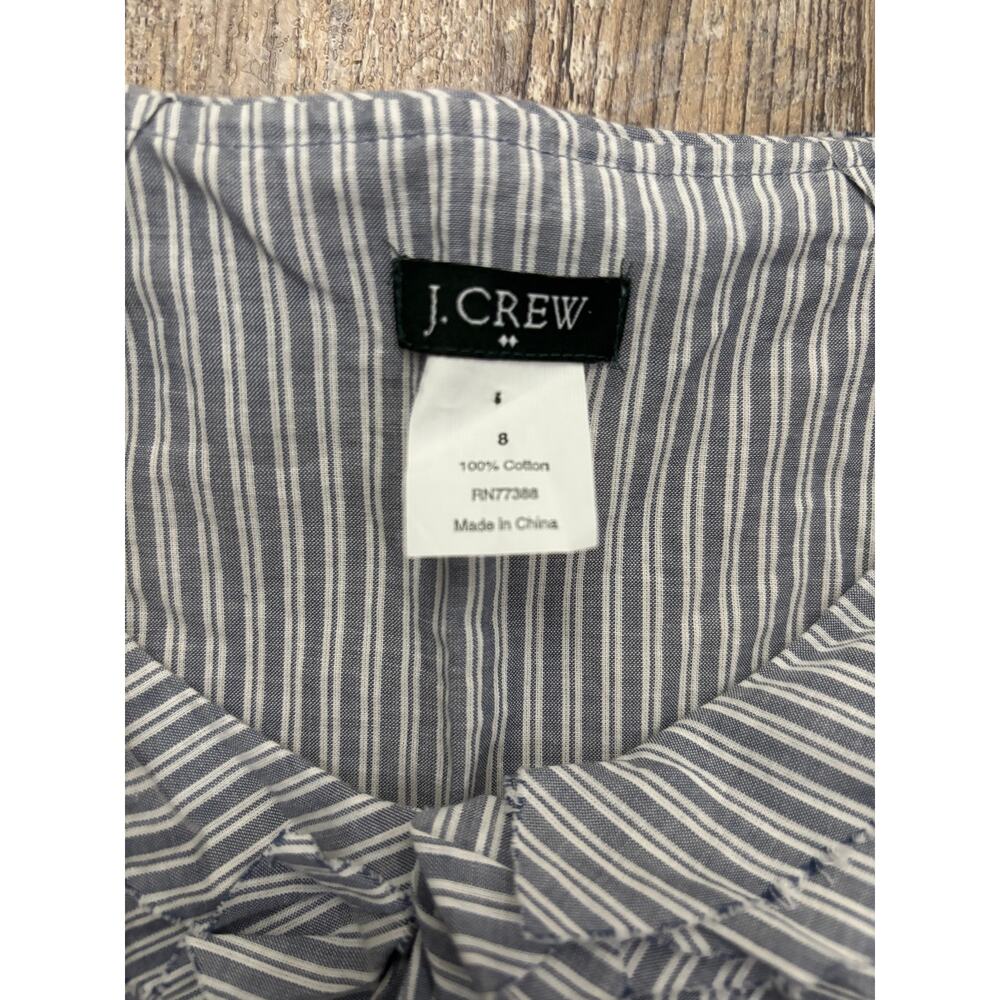 J.Crew Womens Blue White Striped Ruffle Neck Sleeveless Cotton Blouse Top Size 8 - Picture 4 of 5